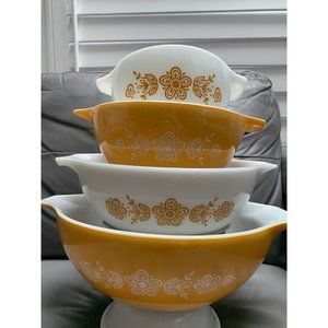 Vintage Pyrex Matching Butterfly Gold Cinderella Bowl Set 441, 442, 443, 444